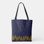 Sparkly Gold-kerstboom, sterren, sneeuw op blauw Tote Bag (Achterkant)