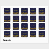Sparkly Gold-kerstboom, sterren, sneeuw op blauw Vierkante Sticker (Vel)