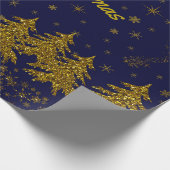 Sparkly Gold-kerstboom, sterren, sneeuw op blauw W Cadeaupapier (Hoek)