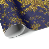 Sparkly Gold-kerstboom, sterren, sneeuw op blauw W Cadeaupapier (Rol Hoek)