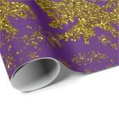 Sparkly Gold-kerstboom, sterren, sneeuw op paars Cadeaupapier (Rol Hoek)