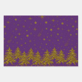 Sparkly Gold-kerstboom, sterren, sneeuw op paars Inpakpapier Vel (Voorkant 2)