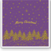 Sparkly Gold-kerstboom, sterren, sneeuw op paars Sticker (Voorkant)