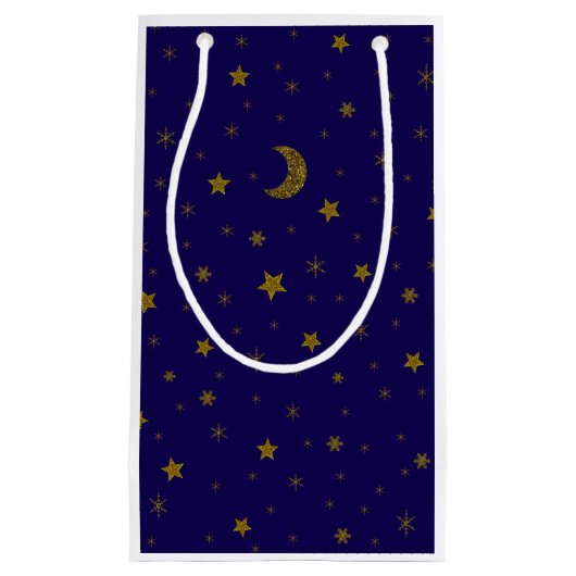 Sparkly Gold kerstmaan, sterren op blauw Klein Cadeauzakje (Voorkant)