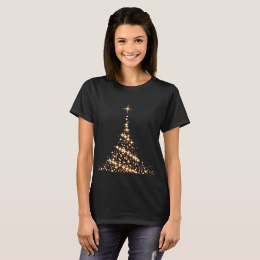 Sparkly Gold Merry kerstmis Tree Holiday Fun T-shirt (Voorkant volledig)