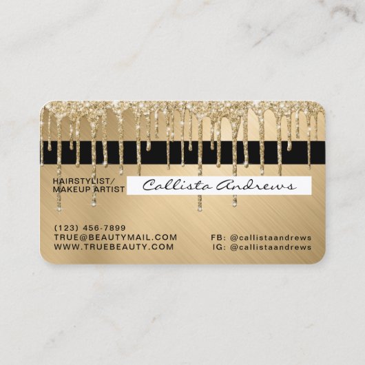 Sparkly Gold Metallic Glitter Drupt Krediet Visitekaartje (Achterkant)