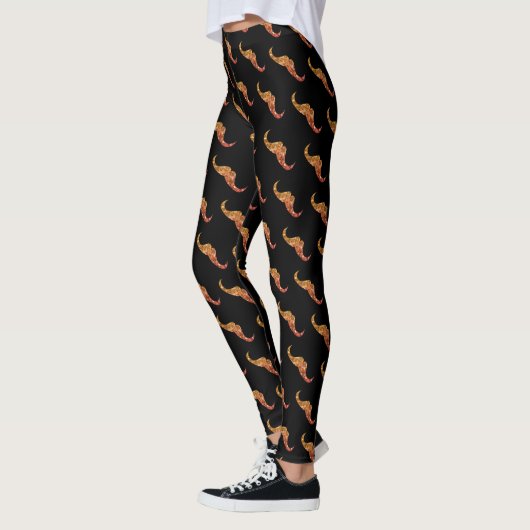 Sparkly gold orange ombre Mustache pattern black Leggings (Links)