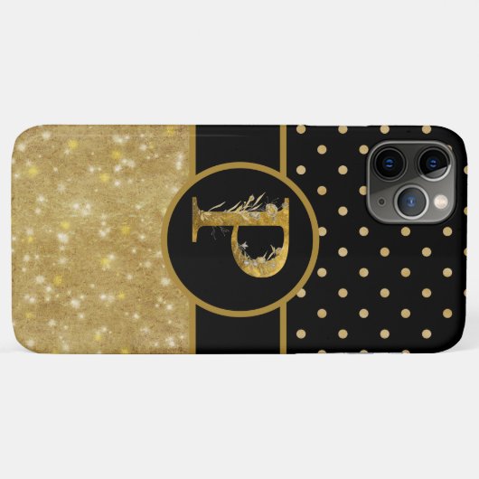 Sparkly Gold & Polka Dots op zwart monogram P Case-Mate iPhone Case (Achterkant (horizontaal))