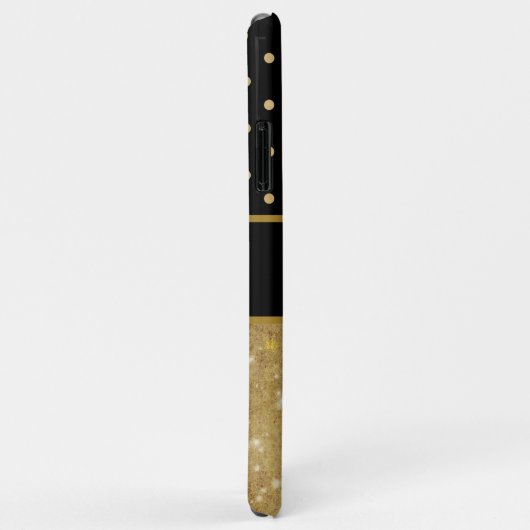 Sparkly Gold & Polka Dots op zwart monogram P Case-Mate iPhone Case (Achterkant/rechts)