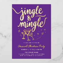 Sparkly Gold Purple Jingle Mingle Cocktail Doodles Folie Uitnodiging
