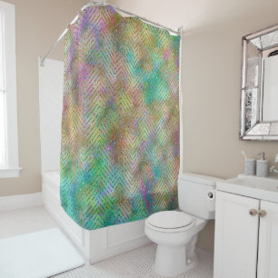 Sparkly Gold Rainbow Lights Chevron Pattern Douchegordijn