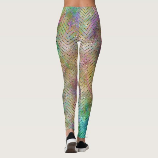 Sparkly Gold Rainbow Lights Chevron Pattern Leggings (Achterkant)