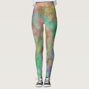 Sparkly Gold Rainbow Lights Chevron Pattern Leggings