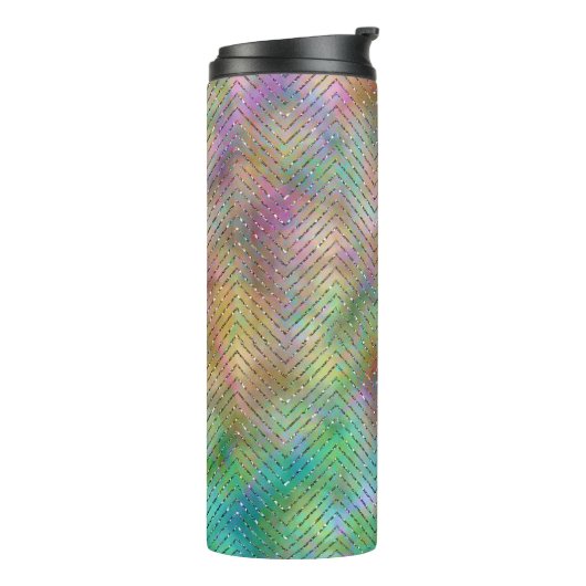 Sparkly Gold Rainbow Lights Chevron Pattern Thermosbeker (Gedraaid links)