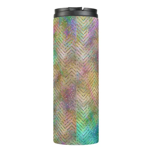 Sparkly Gold Rainbow Lights Chevron Pattern Thermosbeker (Achterkant)