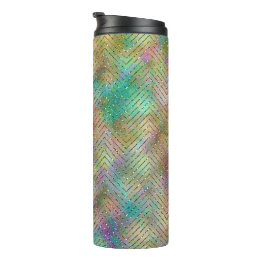 Sparkly Gold Rainbow Lights Chevron Pattern Thermosbeker (Geroteerd rechts)