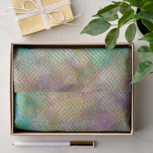 Sparkly Gold Rainbow Lights Chevron Pattern Tissuepapier (Geschenk)