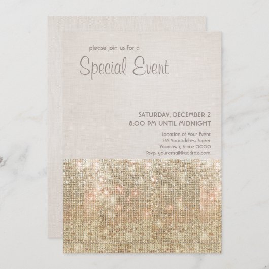 Sparkly Gold Sequins Festive Party Invitation Kaart (Voorkant / Achterkant)