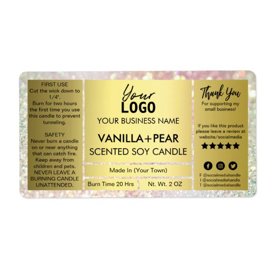 Sparkly Gold Soy Candle Labels (Voorkant)