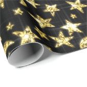 Sparkly Gold Stars Moon Black Sky Black Cadeaupapier (Rol Hoek)