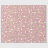 Sparkly Gold Stars Moon Pink Castel Black Cadeaupapier (Vlak)