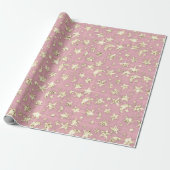 Sparkly Gold Stars Moon Pink Castel Black Cadeaupapier (Uitgerold)