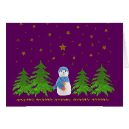 Sparkly gold stars, sneeuwman en groene boom