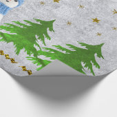 Sparkly gold stars, sneeuwman en groene boom cadeaupapier (Hoek)
