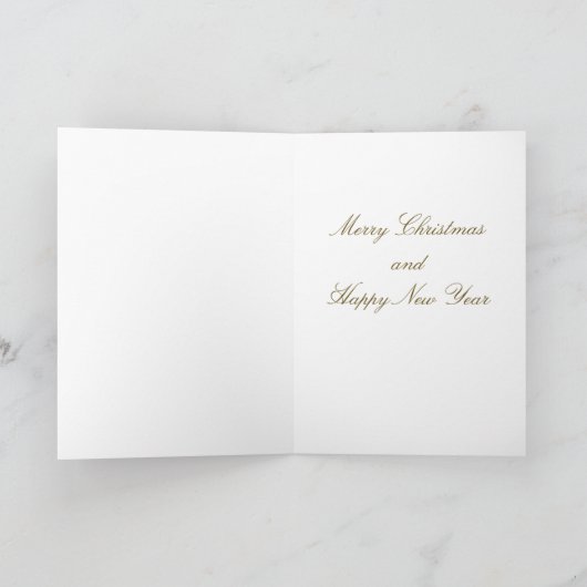 Sparkly gold stars, sneeuwman en groene boom feestdagen kaart (Binnen)