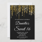 Sparkly Gold String Lights Black Sweet 16 Kaart (Voorkant)
