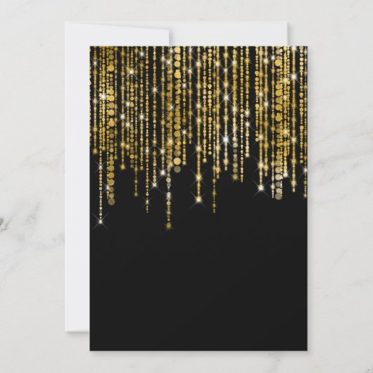 Sparkly Gold String Lights Black Sweet 16 Kaart (Achterkant)