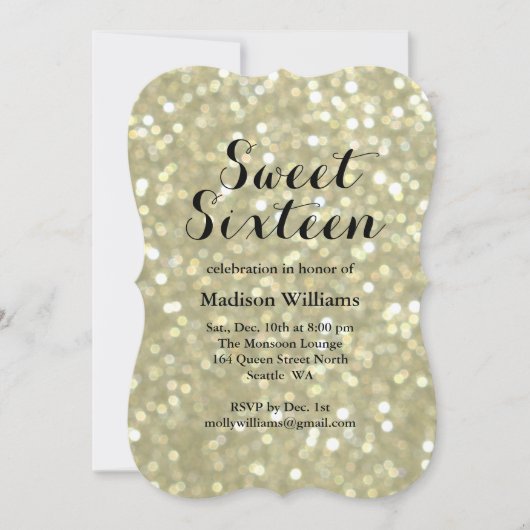 Sparkly Gold Sweet 16 uitnodiging op zaterdag (Voorkant)