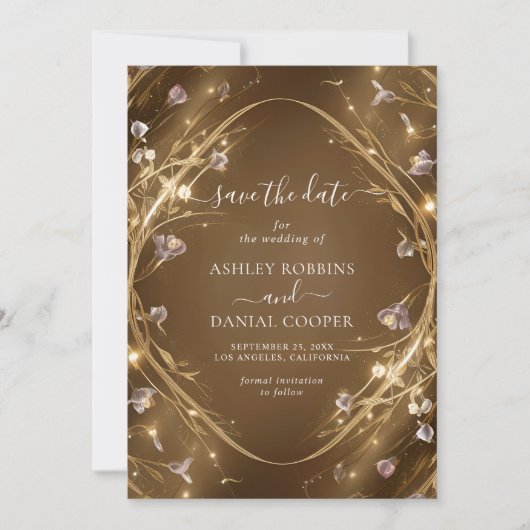 Sparkly Golden Glam Floral Bewaar de datum Kaart (Voorkant)