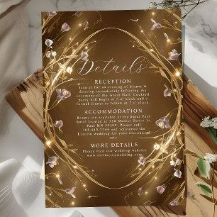 Sparkly Golden Glam Floral Wedding Informatiekaartje