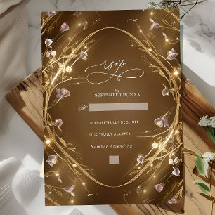 Sparkly Golden Glam Floral Wedding RSVP Kaartje