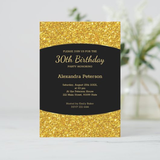 Sparkly Golden Glitter 30th Birthday Kaart (Staand voorkant)