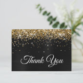Sparkly Golden Glitter Black Satin Ombre Folie Bedankkaart (Staand voorkant)