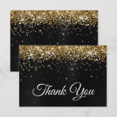 Sparkly Golden Glitter Black Satin Ombre Folie Bedankkaart (Voorkant / Achterkant)