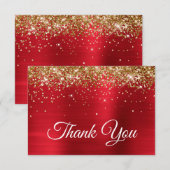 Sparkly Golden Glitter Red Satin Ombre Folie Bedankkaart (Voorkant / Achterkant)