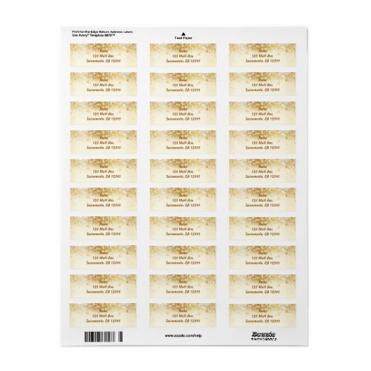 Sparkly Golden Holiday Lights Adresetiketten Etiket (Full Sheet)