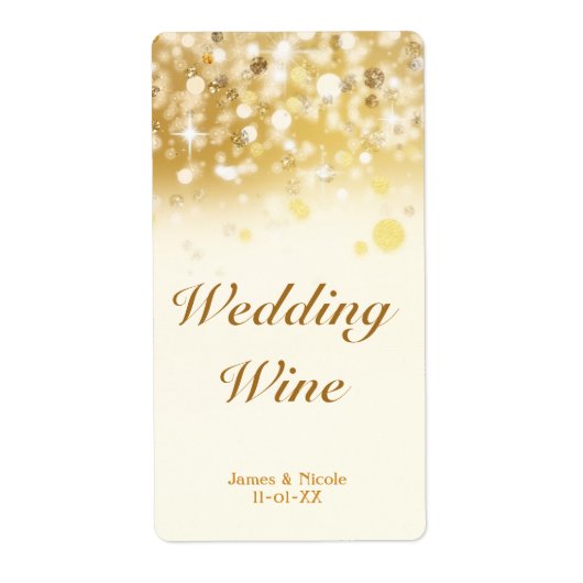 Sparkly Golden Lights Bruiloft Vakantie Wijn Label (Voorkant)