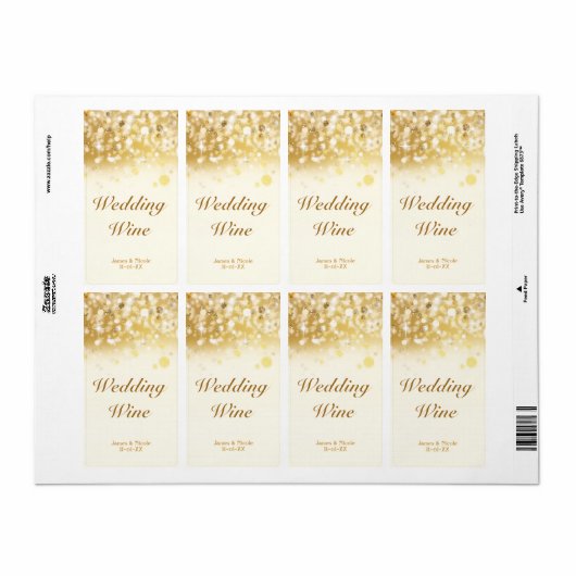 Sparkly Golden Lights Bruiloft Vakantie Wijn Label (Full Sheet)