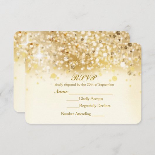 Sparkly Golden Lights Elegant RSVP Invitation Kaar (Voorkant / Achterkant)