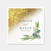 Sparkly Goud Eucalyptus Bruiloft Cocktail Servet (Voorkant)