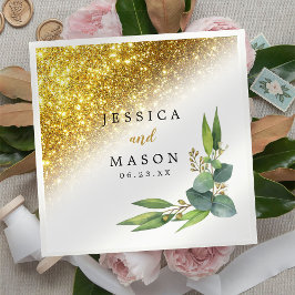 Sparkly Goud Eucalyptus Bruiloft Cocktail Servet