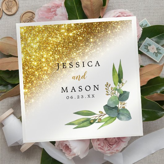 Sparkly Goud Eucalyptus Bruiloft Cocktail Servet