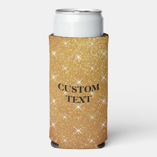 Sparkly goud glitter print op maat slim seltzer blikjeskoeler (Seltzer Voorkant)
