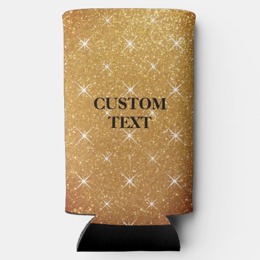 Sparkly goud glitter print op maat slim seltzer blikjeskoeler (Achterkant)