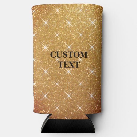 Sparkly goud glitter print op maat slim seltzer blikjeskoeler (Voorkant)