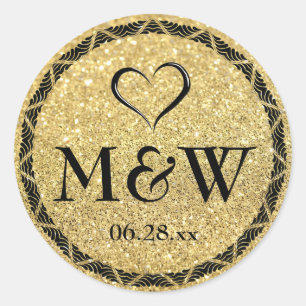 Sparkly Goud Monogram Bruiloft Favor Stickers Afdi